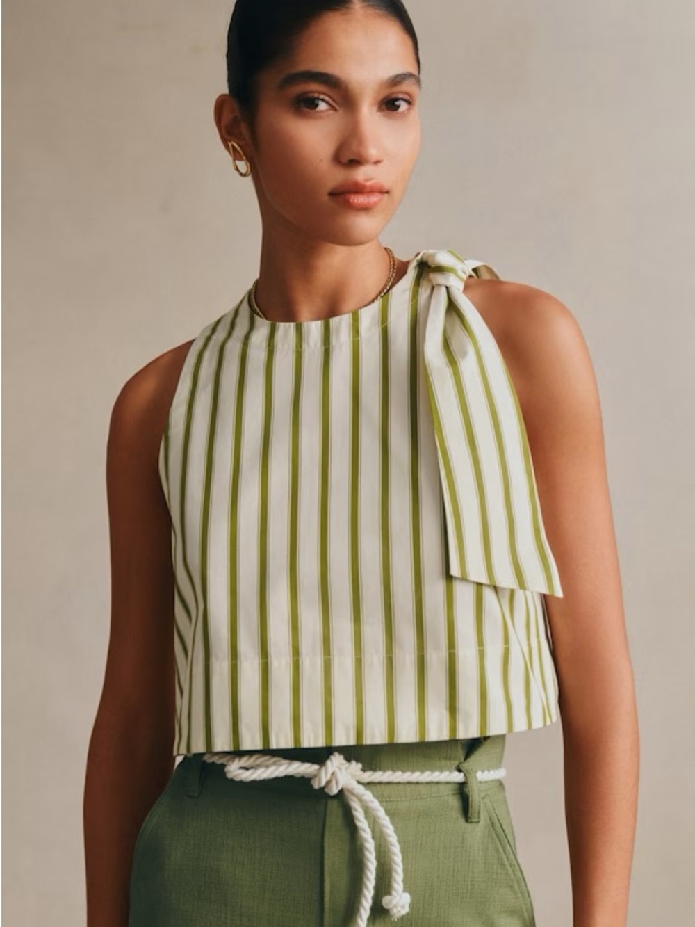 Seźane Loren Blouse in Ecru Khaki Stripe
